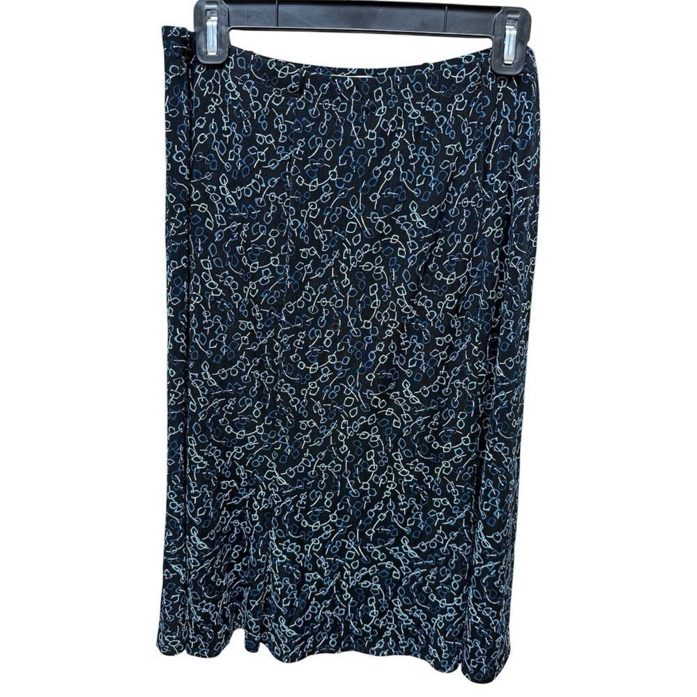 Choices Vintage Womens Petite A Line Skirt. Black With Designs. Sz PL